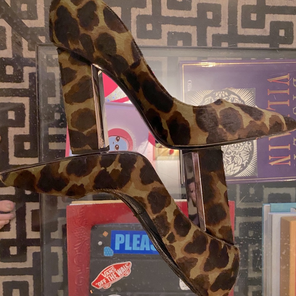 Olive Green Pony Hair Leather Leopard Heels